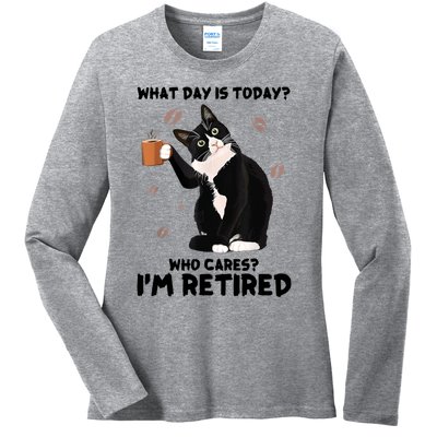 What Day Is Today Who Cares I'm Retired Cat Coffee Lovers Ladies Long Sleeve Shirt