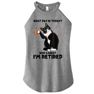 What Day Is Today Who Cares I'm Retired Cat Coffee Lovers Women's Perfect Tri Rocker Tank