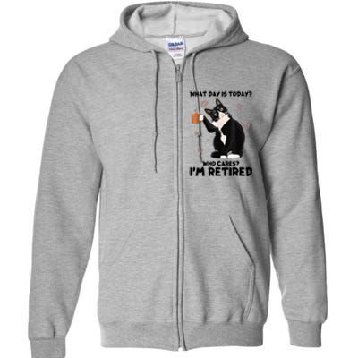 What Day Is Today Who Cares I'm Retired Cat Coffee Lovers Full Zip Hoodie