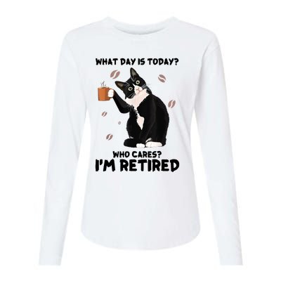 What Day Is Today Who Cares I'm Retired Cat Coffee Lovers Womens Cotton Relaxed Long Sleeve T-Shirt