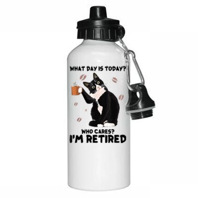 What Day Is Today Who Cares I'm Retired Cat Coffee Lovers Aluminum Water Bottle