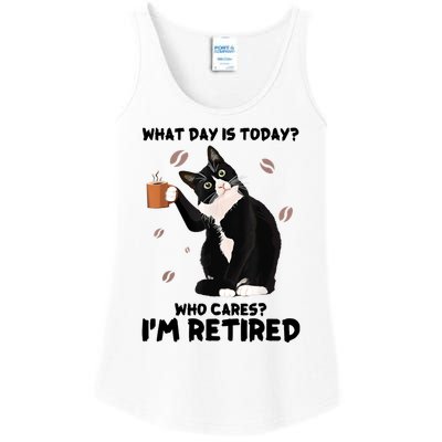 What Day Is Today Who Cares I'm Retired Cat Coffee Lovers Ladies Essential Tank