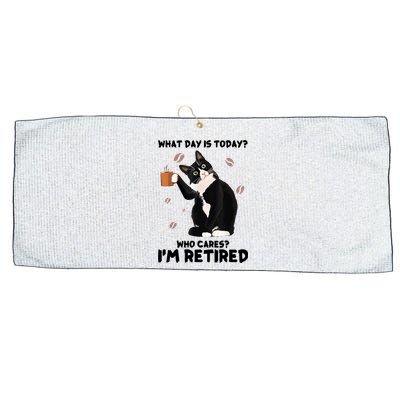 What Day Is Today Who Cares I'm Retired Cat Coffee Lovers Large Microfiber Waffle Golf Towel