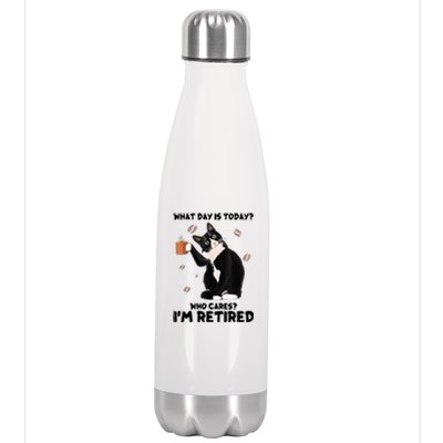 What Day Is Today Who Cares I'm Retired Cat Coffee Lovers Stainless Steel Insulated Water Bottle