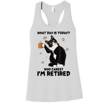 What Day Is Today Who Cares I'm Retired Cat Coffee Lovers Women's Racerback Tank