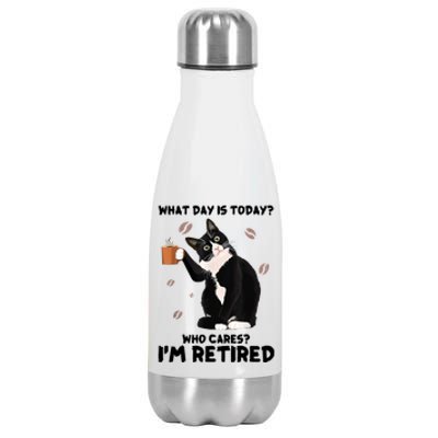 What Day Is Today Who Cares I'm Retired Cat Coffee Lovers Stainless Steel Insulated Water Bottle