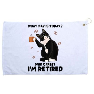 What Day Is Today Who Cares I'm Retired Cat Coffee Lovers Grommeted Golf Towel