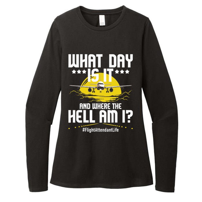 What Day Is It Flight Attendant Life Stewardess Airplane Womens CVC Long Sleeve Shirt