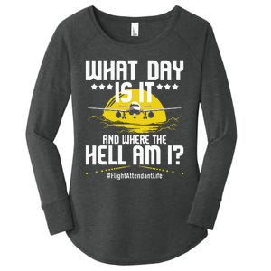 What Day Is It Flight Attendant Life Stewardess Airplane Women's Perfect Tri Tunic Long Sleeve Shirt