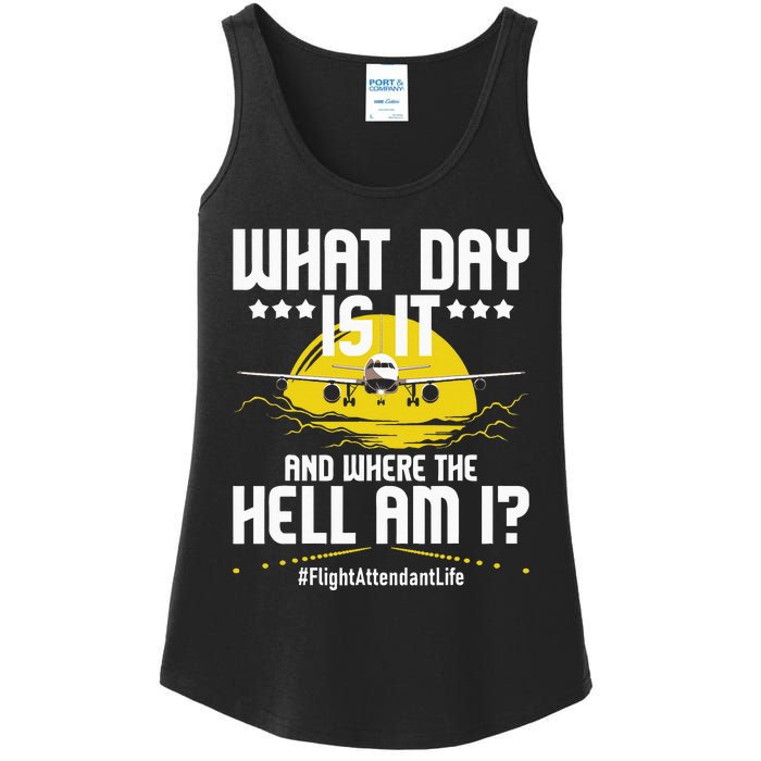 What Day Is It Flight Attendant Life Stewardess Airplane Ladies Essential Tank