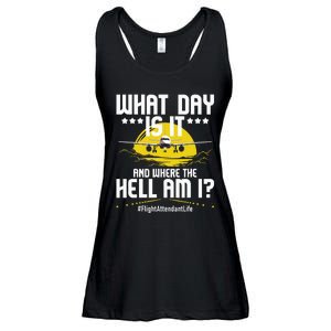 What Day Is It Flight Attendant Life Stewardess Airplane Ladies Essential Flowy Tank