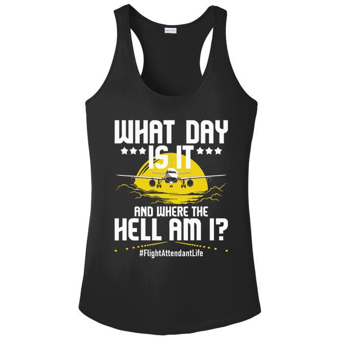 What Day Is It Flight Attendant Life Stewardess Airplane Ladies PosiCharge Competitor Racerback Tank