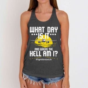 What Day Is It Flight Attendant Life Stewardess Airplane Women's Knotted Racerback Tank