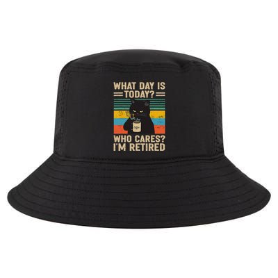 What Day Is Today Who Cares Im Retired Cat And Coffee Cool Comfort Performance Bucket Hat