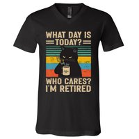 What Day Is Today Who Cares Im Retired Cat And Coffee V-Neck T-Shirt