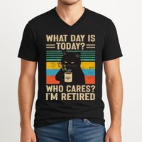 What Day Is Today Who Cares Im Retired Cat And Coffee V-Neck T-Shirt