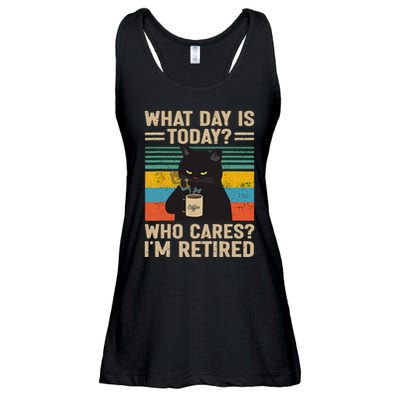 What Day Is Today Who Cares Im Retired Cat And Coffee Ladies Essential Flowy Tank
