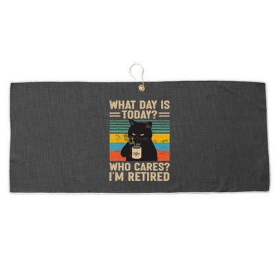 What Day Is Today Who Cares Im Retired Cat And Coffee Large Microfiber Waffle Golf Towel