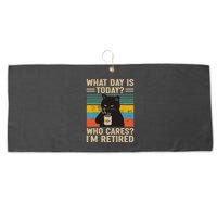 What Day Is Today Who Cares Im Retired Cat And Coffee Large Microfiber Waffle Golf Towel