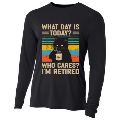What Day Is Today Who Cares Im Retired Cat And Coffee Cooling Performance Long Sleeve Crew
