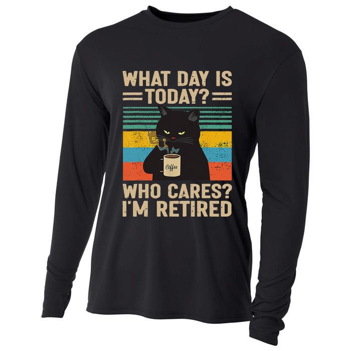 What Day Is Today Who Cares Im Retired Cat And Coffee Cooling Performance Long Sleeve Crew