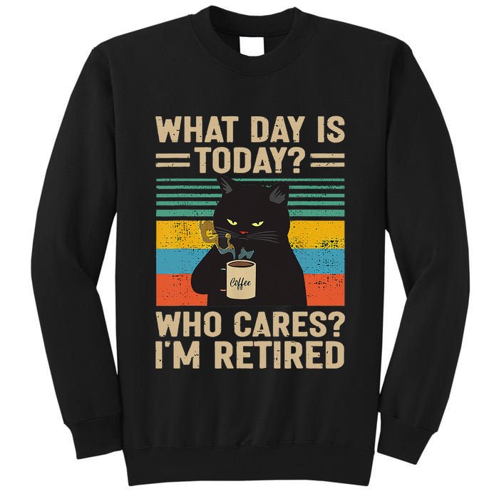 What Day Is Today Who Cares Im Retired Cat And Coffee Tall Sweatshirt