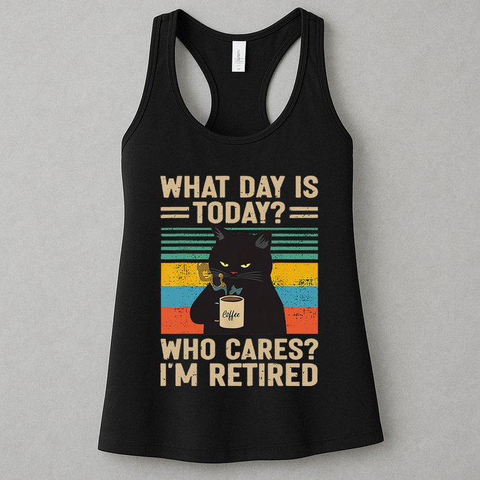 What Day Is Today Who Cares Im Retired Cat And Coffee Womens Tank Top