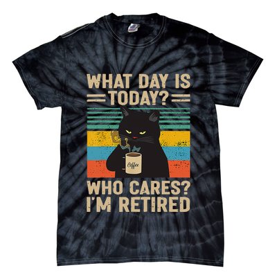 What Day Is Today Who Cares Im Retired Cat And Coffee Tie-Dye T-Shirt