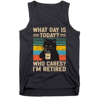 What Day Is Today Who Cares Im Retired Cat And Coffee Tank Top