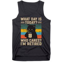 What Day Is Today Who Cares Im Retired Cat And Coffee Tank Top