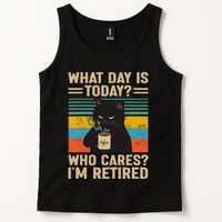 What Day Is Today Who Cares Im Retired Cat And Coffee Tank Top