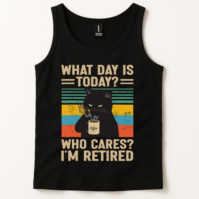 What Day Is Today Who Cares Im Retired Cat And Coffee Tank Top