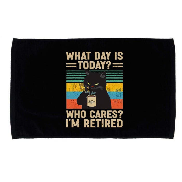 What Day Is Today Who Cares Im Retired Cat And Coffee Microfiber Hand Towel