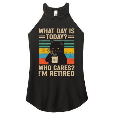 What Day Is Today Who Cares Im Retired Cat And Coffee Women's Perfect Tri Rocker Tank
