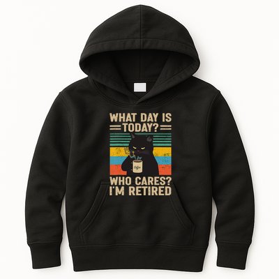 What Day Is Today Who Cares Im Retired Cat And Coffee Kids Hoodie