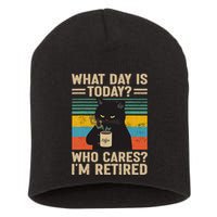 What Day Is Today Who Cares Im Retired Cat And Coffee Short Acrylic Beanie