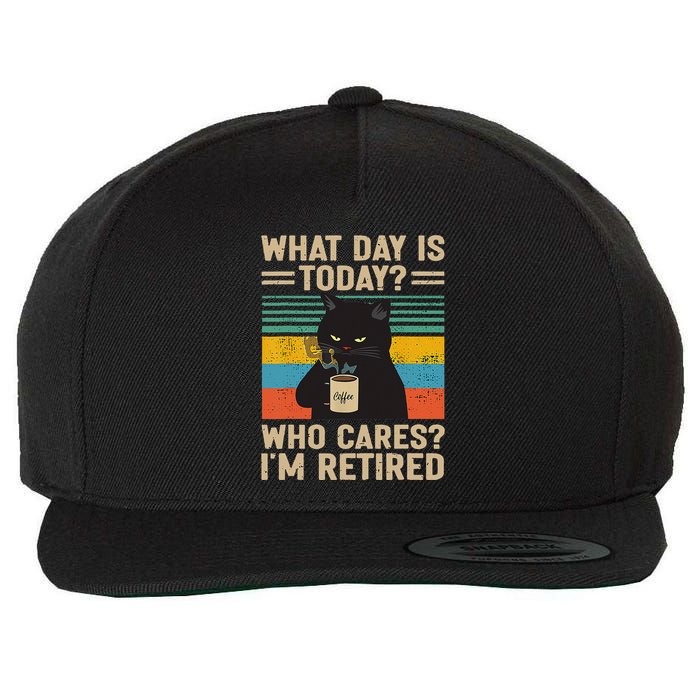 What Day Is Today Who Cares Im Retired Cat And Coffee Wool Snapback Cap