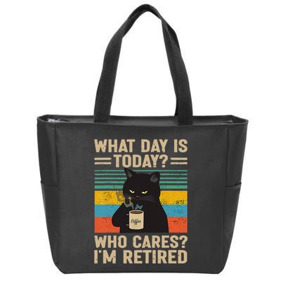 What Day Is Today Who Cares Im Retired Cat And Coffee Zip Tote Bag