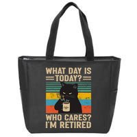 What Day Is Today Who Cares Im Retired Cat And Coffee Zip Tote Bag