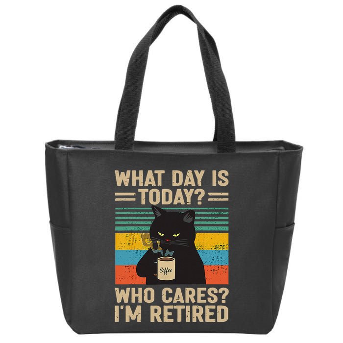 What Day Is Today Who Cares Im Retired Cat And Coffee Zip Tote Bag