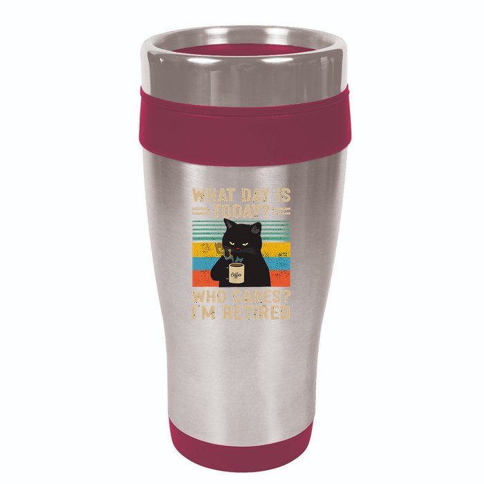 What Day Is Today Who Cares Im Retired Cat And Coffee 16oz Travel Tumbler