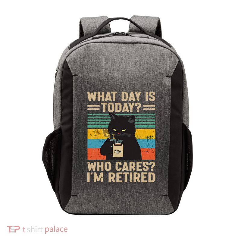 What Day Is Today Who Cares Im Retired Cat And Coffee Vector Backpack