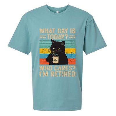 What Day Is Today Who Cares Im Retired Cat And Coffee Sueded Cloud Jersey T-Shirt