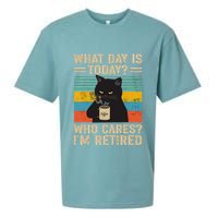 What Day Is Today Who Cares Im Retired Cat And Coffee Sueded Cloud Jersey T-Shirt