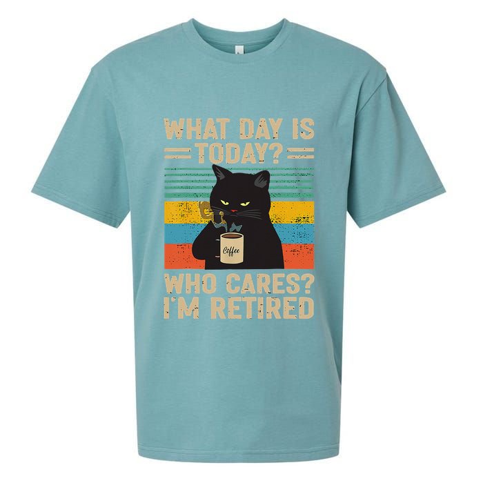 What Day Is Today Who Cares Im Retired Cat And Coffee Sueded Cloud Jersey T-Shirt