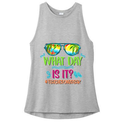 What Day Is It Teacher On Break Summer Vibes Funny Teacher Ladies PosiCharge Tri-Blend Wicking Tank
