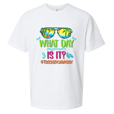 What Day Is It Teacher On Break Summer Vibes Funny Teacher Sueded Cloud Jersey T-Shirt