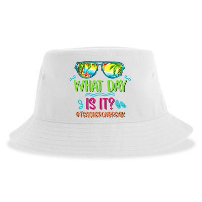What Day Is It Teacher On Break Summer Vibes Funny Teacher Sustainable Bucket Hat