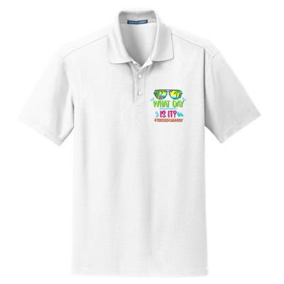 What Day Is It Teacher On Break Summer Vibes Funny Teacher Dry Zone Grid Polo