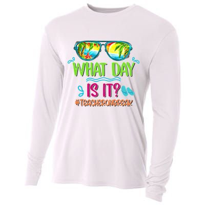 What Day Is It Teacher On Break Summer Vibes Funny Teacher Cooling Performance Long Sleeve Crew